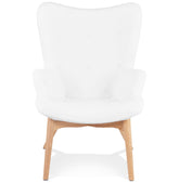 Scandinavische vleugelstoel 'TRAPEUR' in witte bouclé stof